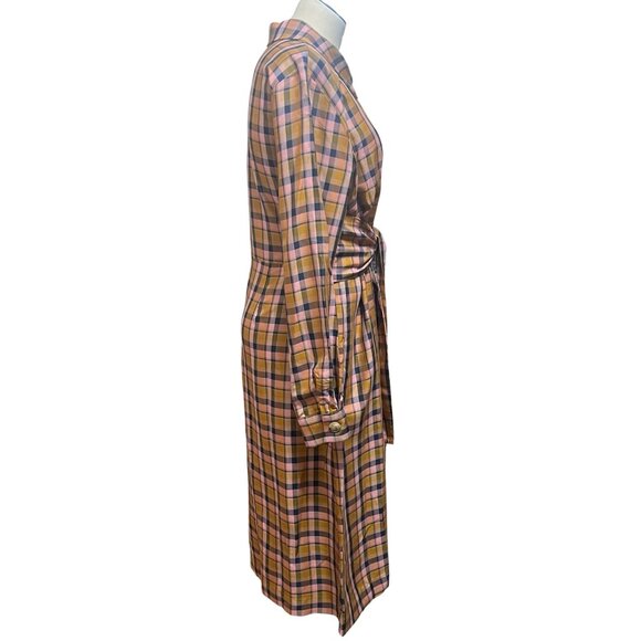 Gestuz Womens Tan Plaid Tie Waist AcieGZ Town & Country Half Button Dress Sz 40 - Picture 3 of 12